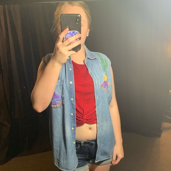🌵Bonjour Painted Jean Vest Shirt🌵 - Picture 1 of 6